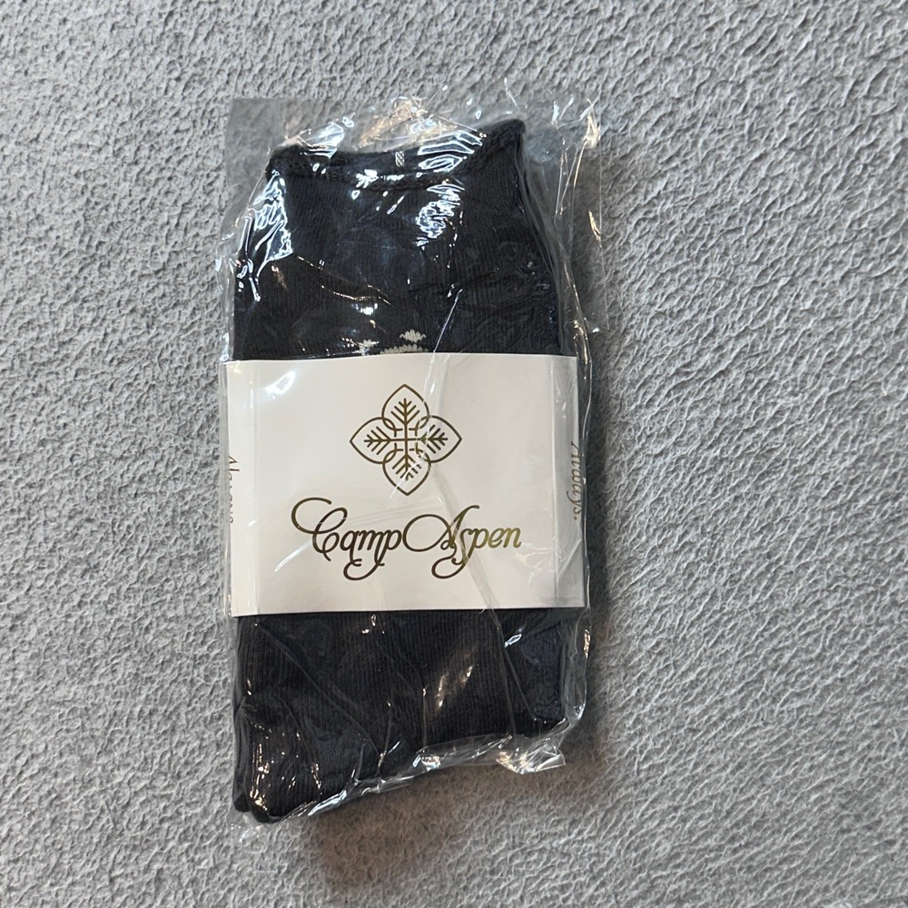 Camp Aspen Socks Unisex OS Black Cotton Blend Ribbed Snowflake Logo New